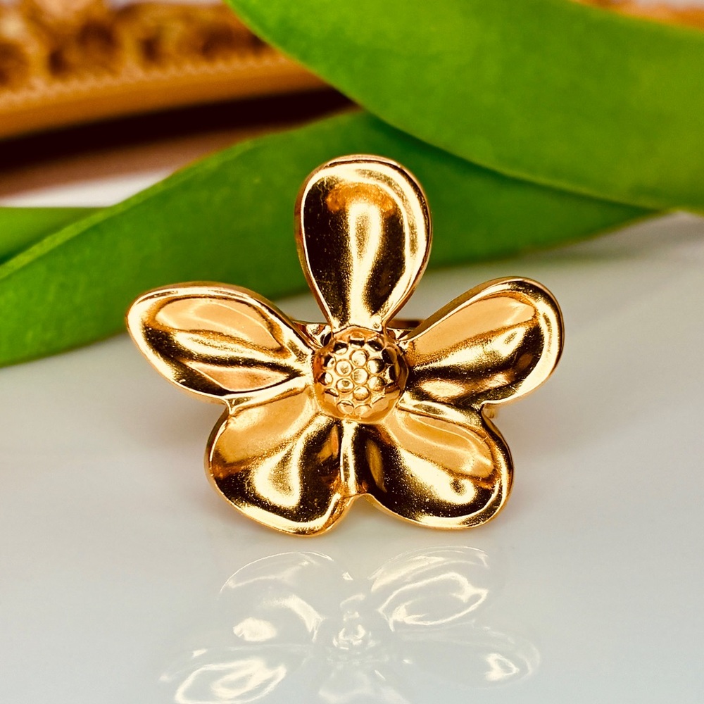 Elegant Statement Gold Big Flower Adjustable Ring